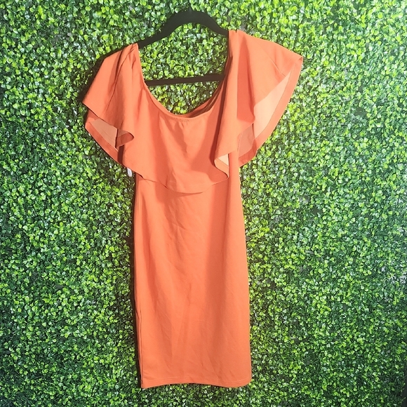 None Dresses & Skirts - SHEIN Orange Pink Flutter Sleeve Mini Dress XS